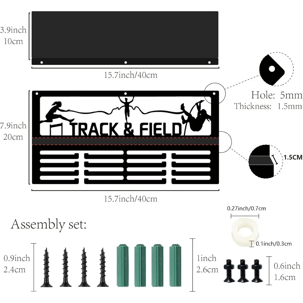 트랙 필드 메달 행어 디스플레이 트로피, 선반 스탠드 포함, 스포츠 선반 메달 거치대, 4 열 금속 걸이 벽 마운트 홀드, 1 세트