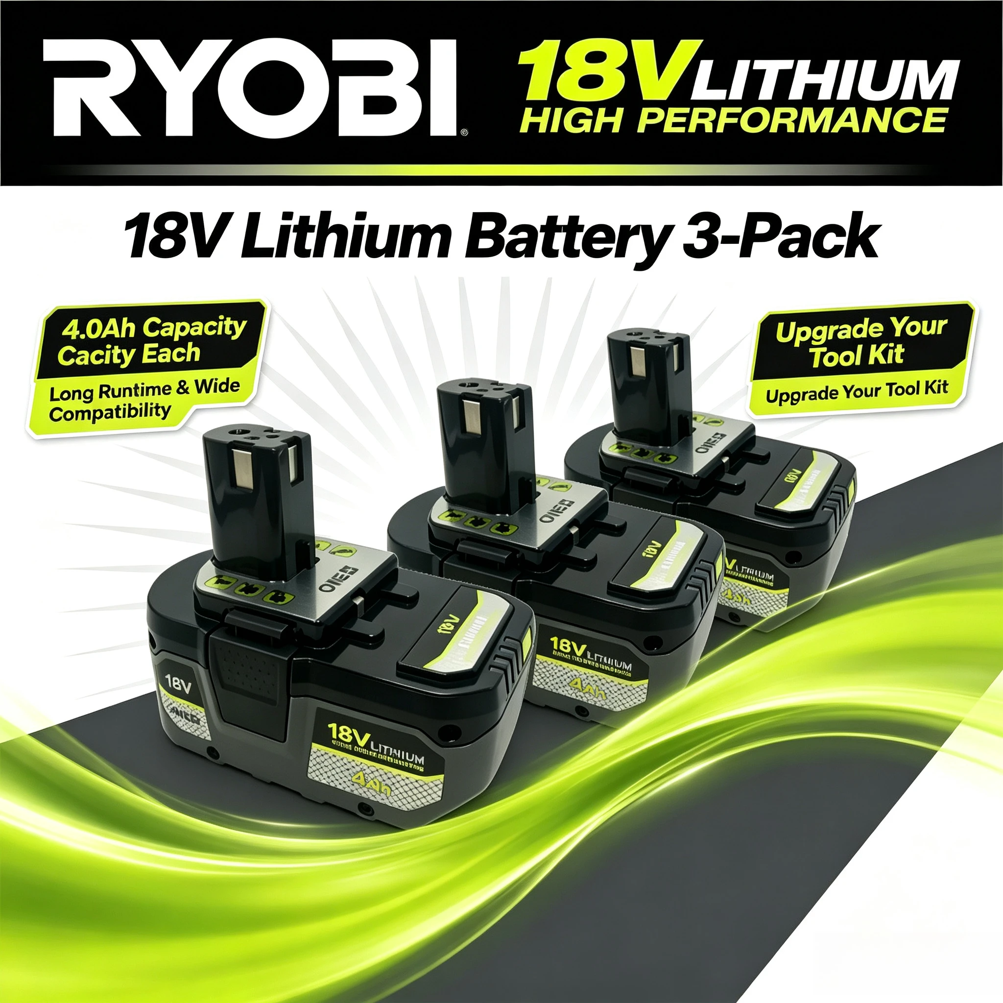 Newest RYOBI 18V 4.0Ah/6.0Ah Battery,latest upgrade for 18V job‑site cordless tools,universally compatible with ONE+ full lineup