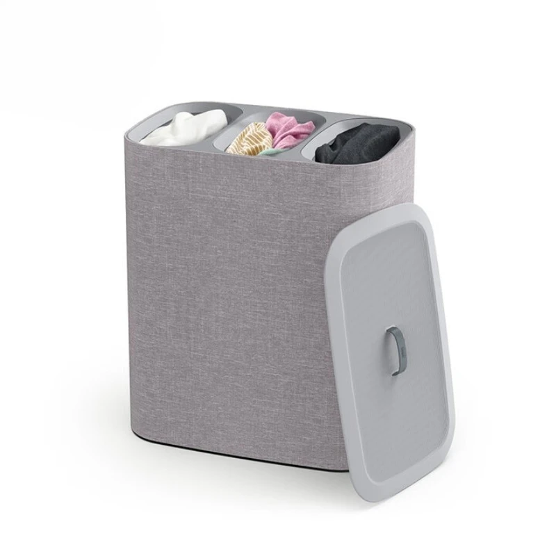 Cesto de separação para armazenamento de roupas de três grades, cesto para roupas de 90 litros com grande capacidade