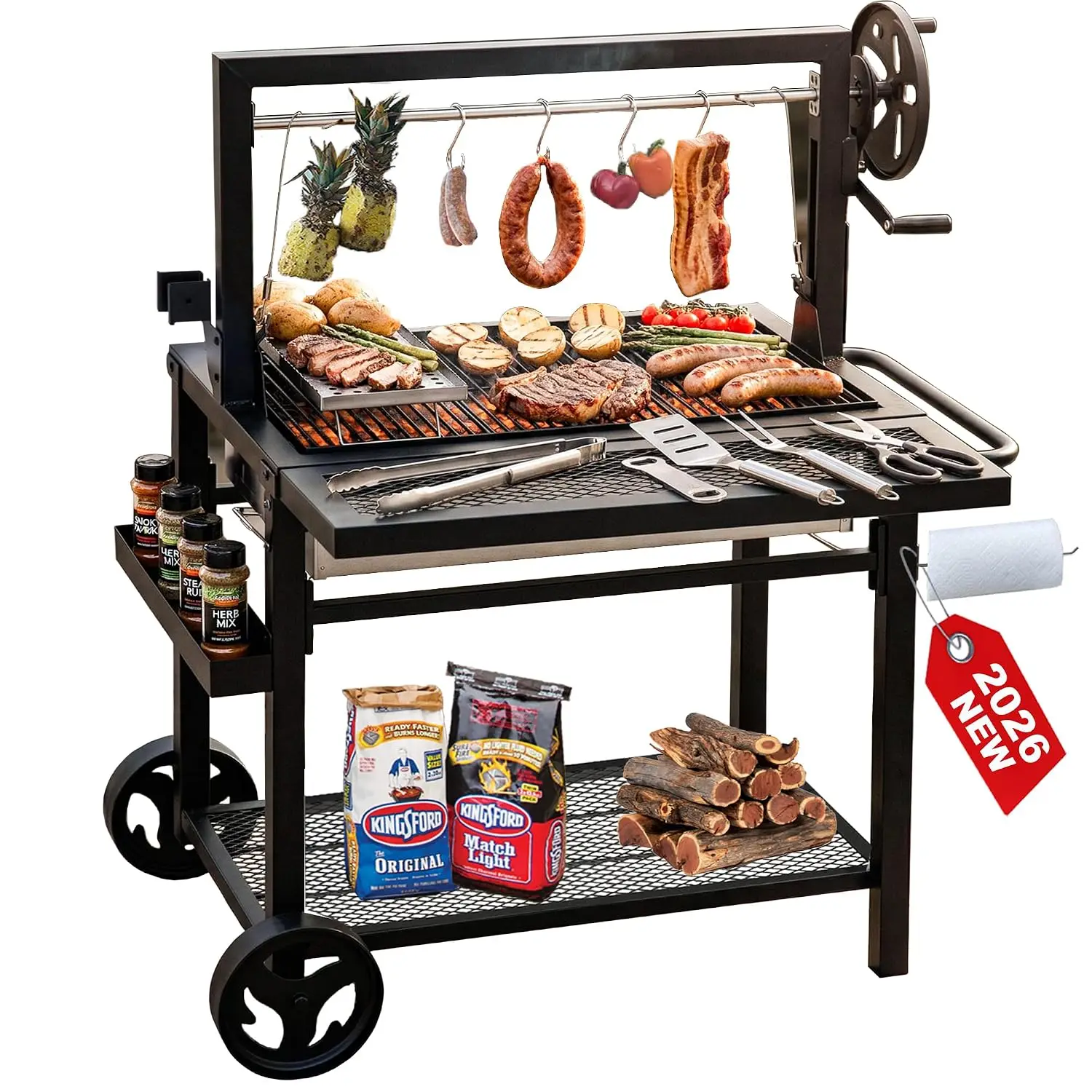 Argentine Santa Maria Grill with Adjustable Height Grates for Outdoor Grill, Customized