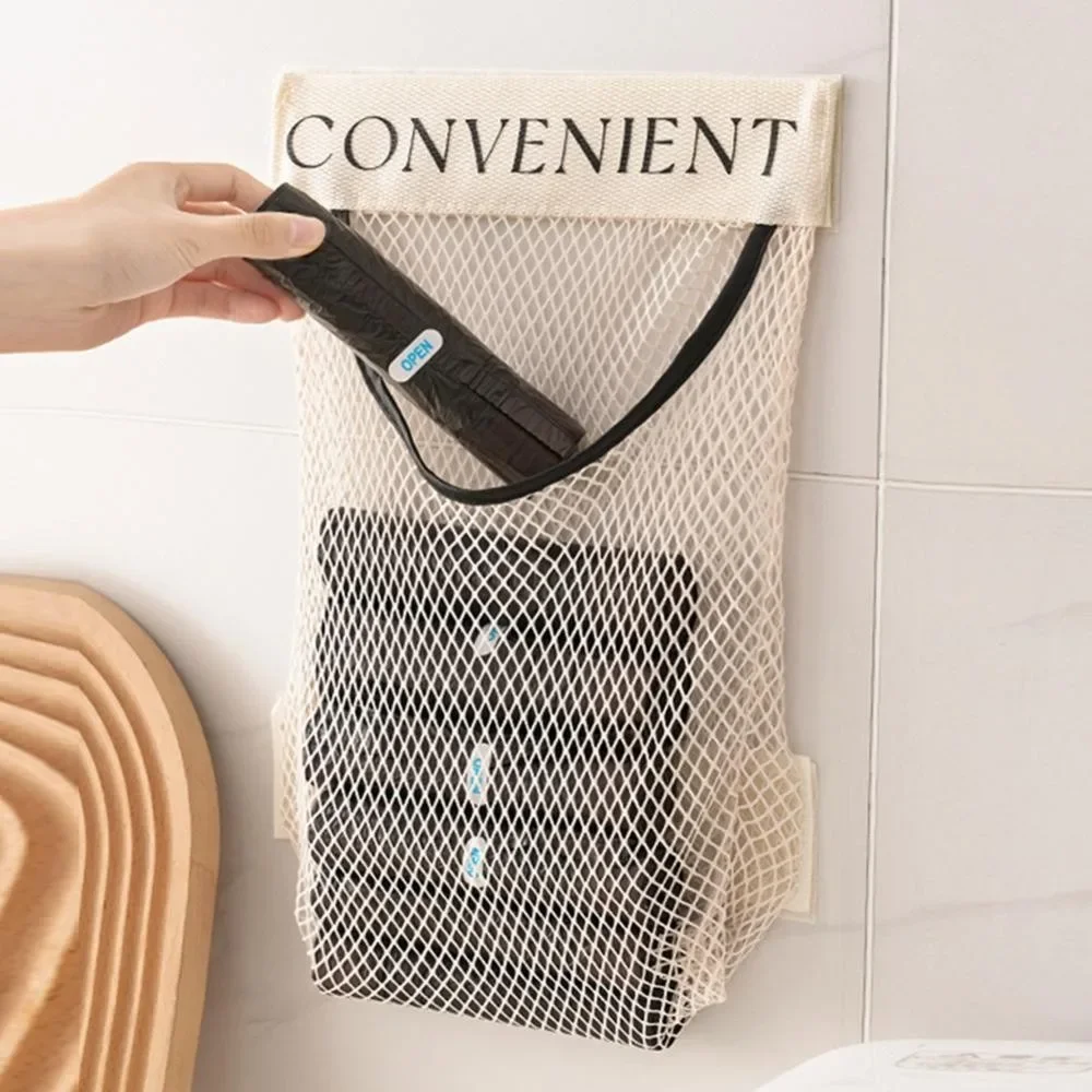 Large-capacity Garbage Bag Holder Hanging Mesh Bags Wall-Mounted Fruit Organizer Storage Tools Net Kitchen Cabinet Accessories