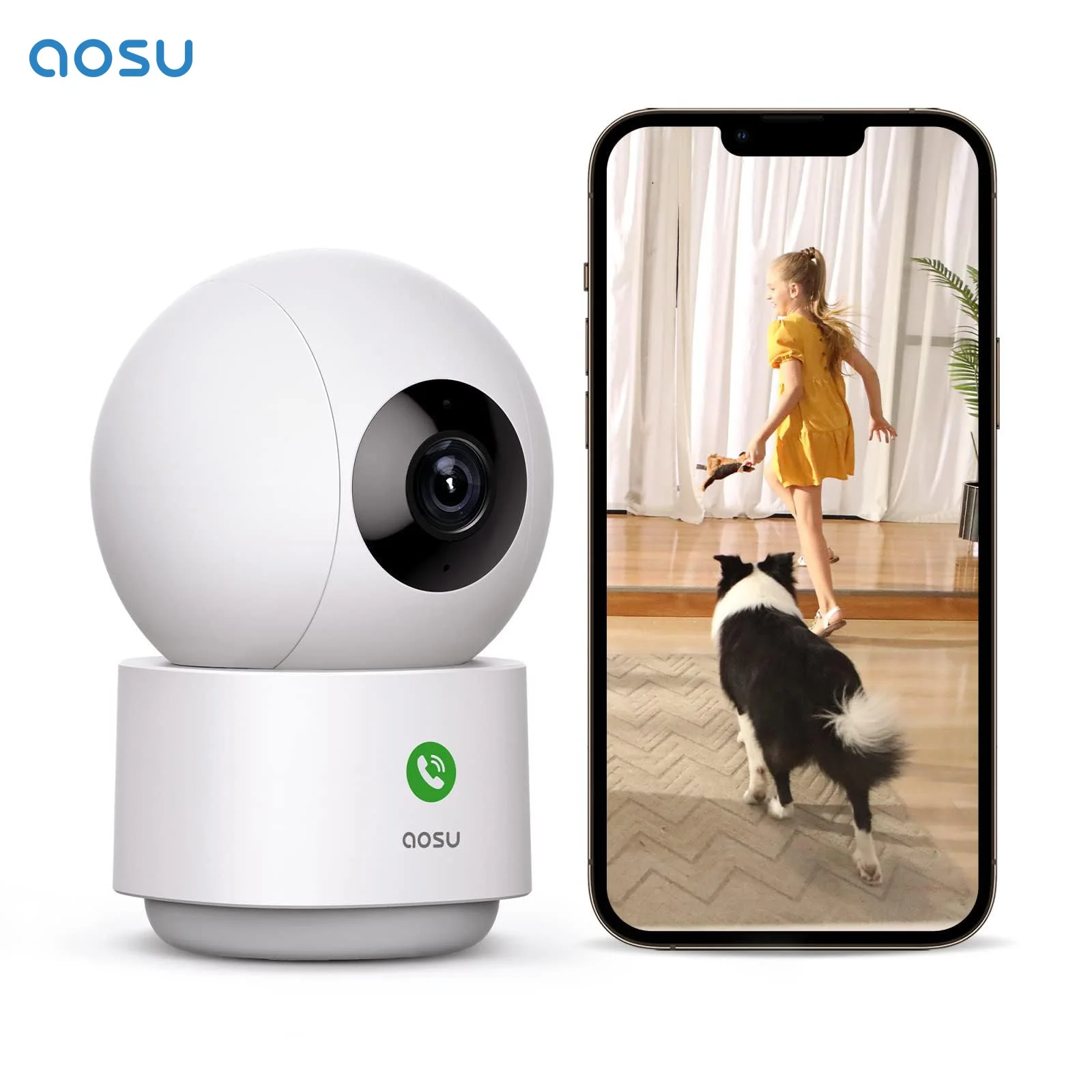 AOSU 2K 3MP 5G/2.4GHz Baby Monitor WiFi Security Camera Indoor 6X Zoom 2-Way Audio Surveillance CCTV Camera Work with Alex