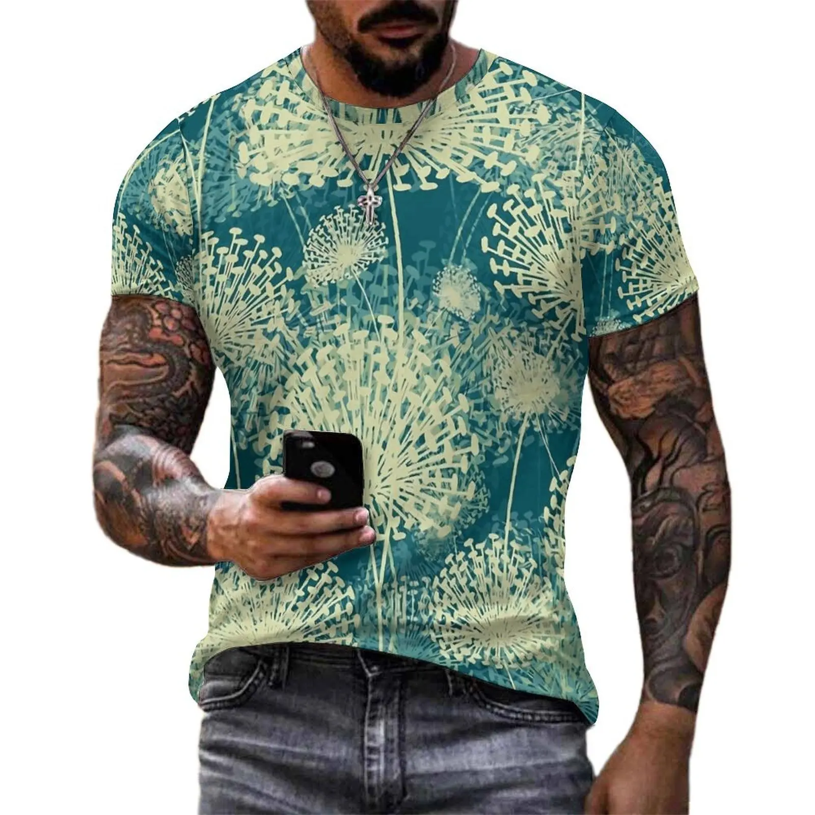 Dandelion T Shirt For Men Vintage Plant Graphic O Neck T Shirts Beach Cool Tops Short Sleeve Y2K Casual Oversized Tee Shirt Gift