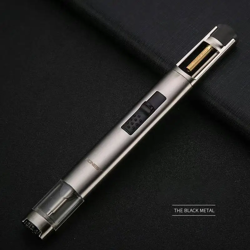 

Зажигалка HONEST с прямым синим пламенем, прозрачный газовый баллон, металлический корпус, маленький распылитель, для сигар, кухни, улицы