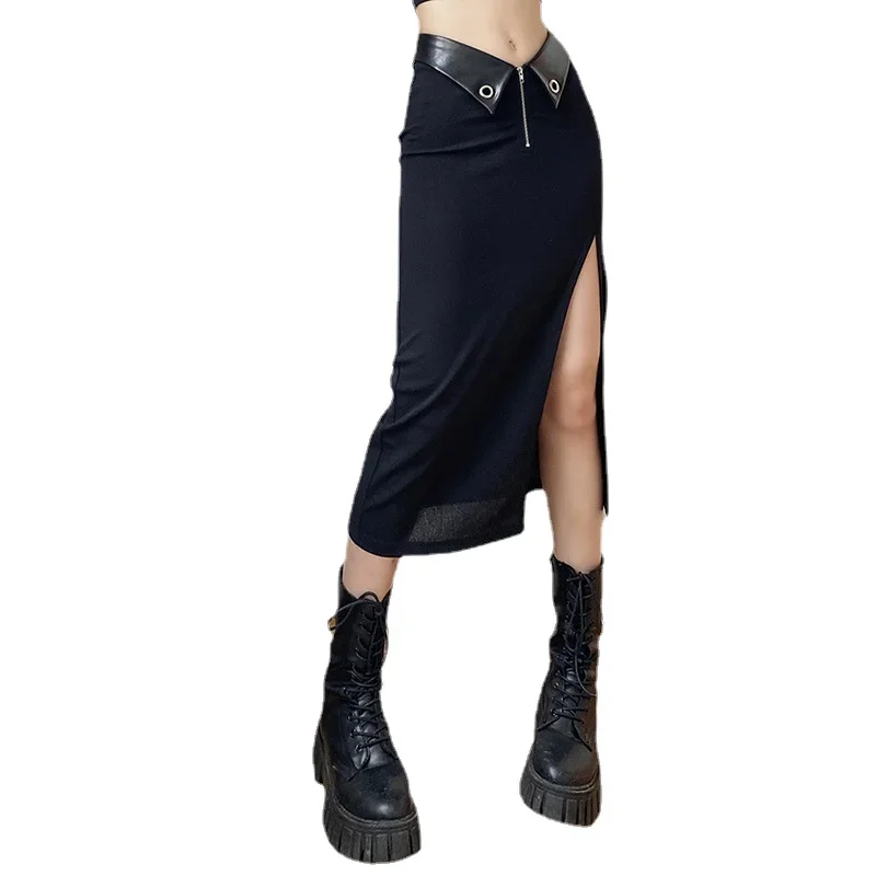 2023 New Sexy Irregular Skirts Women Summer Charm Split Long Skirt Slim Party Bodycon Skirt gray black