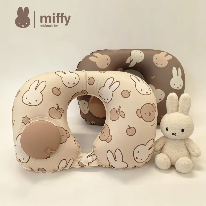 Niedliches Miffy Press aufblasbares U-förmiges Nackenkissen, tragbar für Flugzeug, Zug, Langstreckenreisen, Büro, Ruhe, Geschäftsreisen