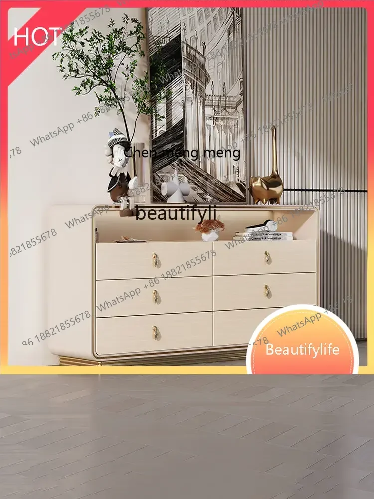 new  Italian Light Luxury Chest of Six Drawers Modern Minimalist Bedroom Solid Wood Chest of Drawers TV Cabinet Induction Lamp s
