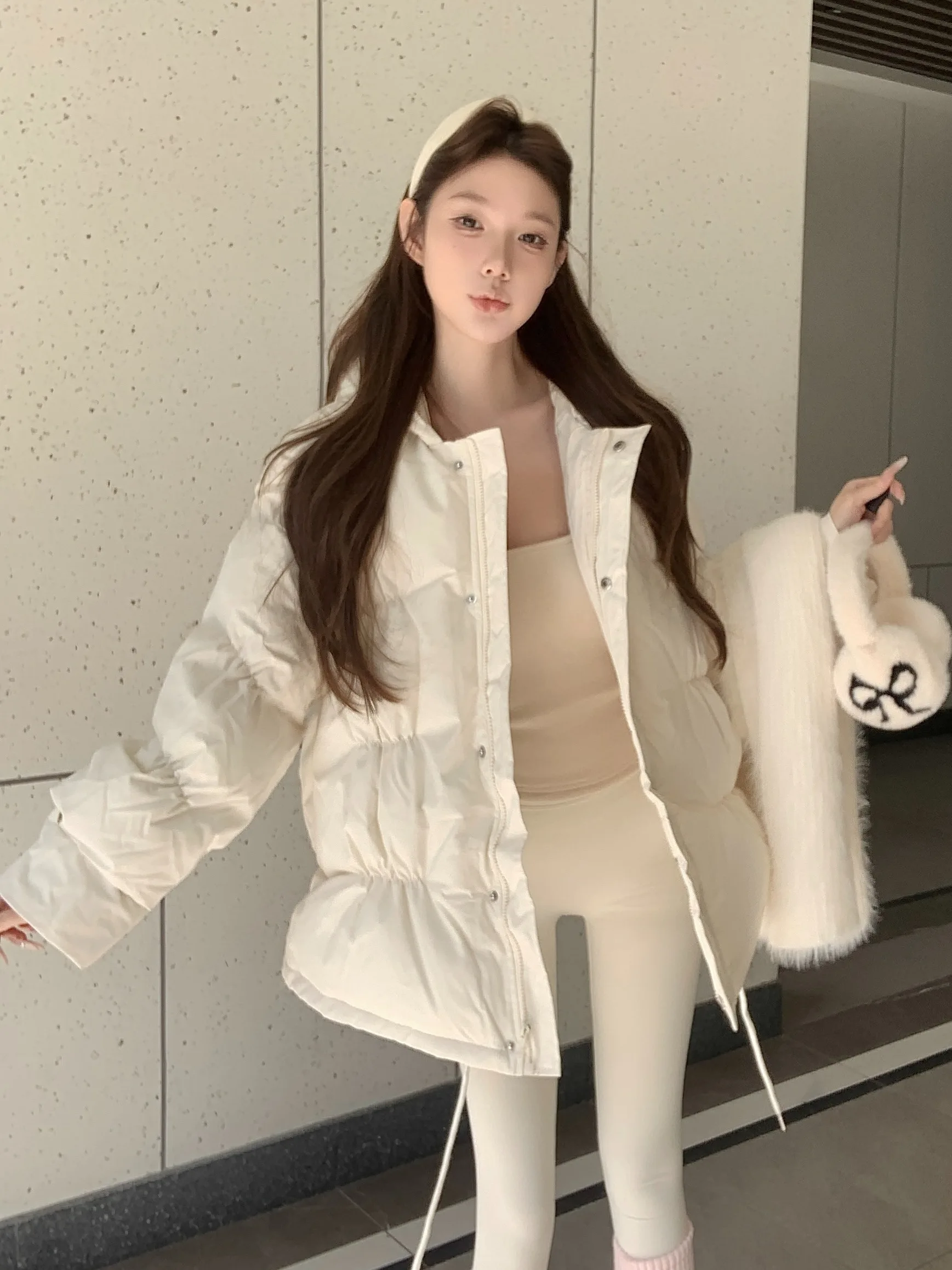 

Retro Design Thiened Cotton Jaet Winter Warm Loose Fit Beige Women's Coat Sli Commute Sle Long Sve Zipper Closure