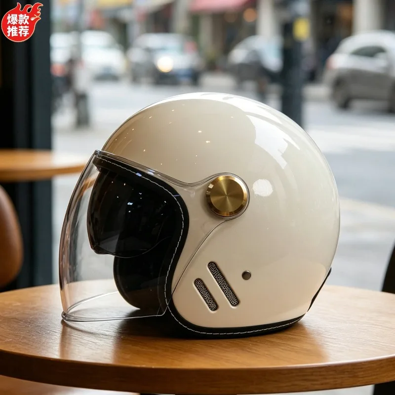Retro Motorcycle Helmet Electric Car Helmet Three-quarter Helmet Large Head Circumference Universal in All Seasons