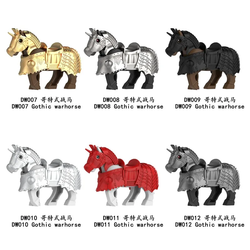 MOC – bouclier de pistolet de chevalier médiéval, bloc de construction, accessoires de figurine, cheval de guerre gothique, armure de loup, selle, jouet cadeau, Mini brique Q69