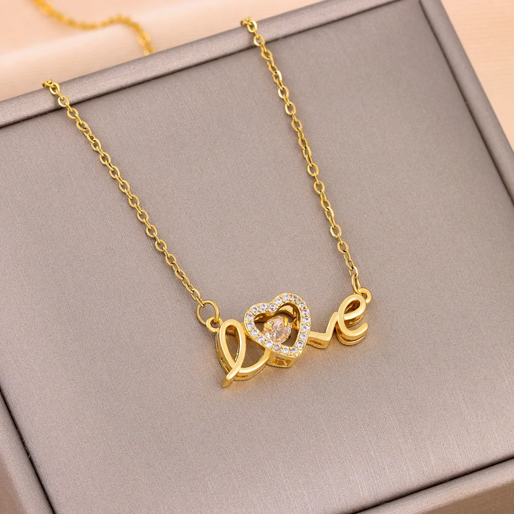 

Trendy Gold Plated Zircon Crystal Pendant Titanium Steel Necklace For Women Female Clavicle Chain Jewelry Lady Accessories