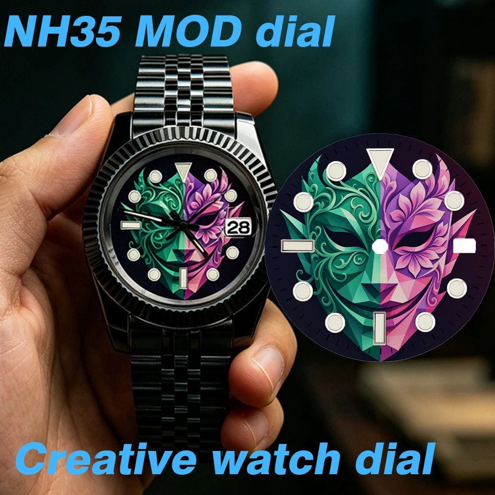 

Custom Mask NH35 dial 28.5mm Watch Dial nh35 Dial Green Luminous Color Printing Dial Watch Face Fit NH35/36 Movement Watch Parts