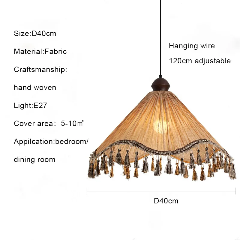 Retro hanglamp van stof met kwastjes, geweven bamboe kunst hanglamp, restaurant, woonkamer, hanglamp van henneptouw met kwastjes