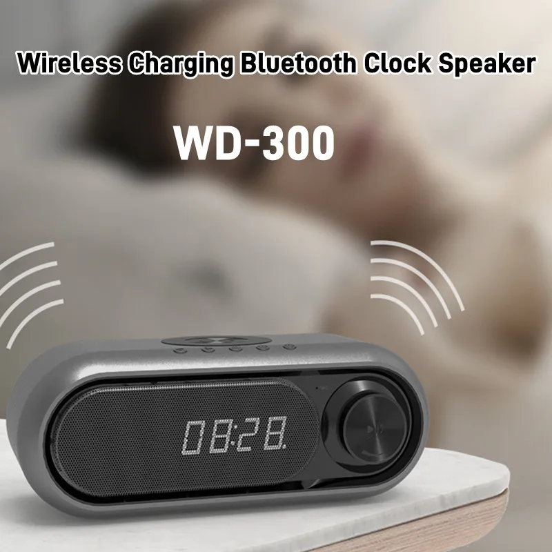 

Bluetooth Speaker Alarm FM Radio With Clock With USB Charger & Wireless Charging 3 Level Digital Desktop Clock Caxia De Som