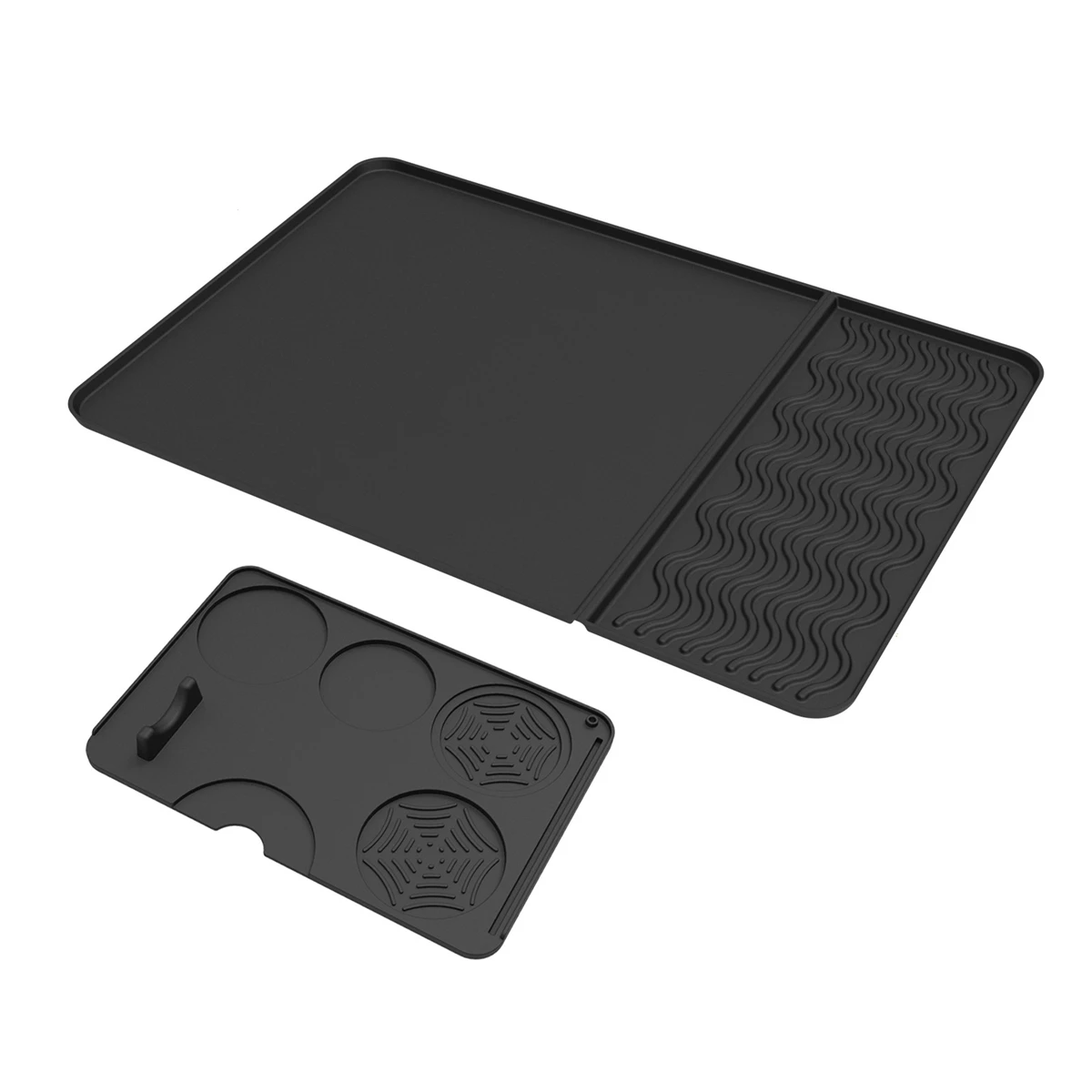 Two Part Silicone Coffee Machine Mat with Heat Resistant and Spill Containment Raised Edge Non Slip Coffee Tamping Mat