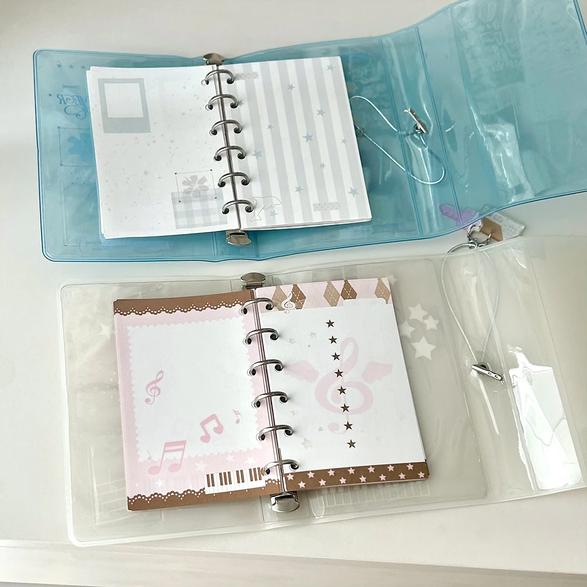 Raccoglitore estivo blu oceano A7 Organizzatore con copertina in PVC a tre ante Agenda rinfrescante con ciondolo Accessorio Divisorio Pagina Quaderno