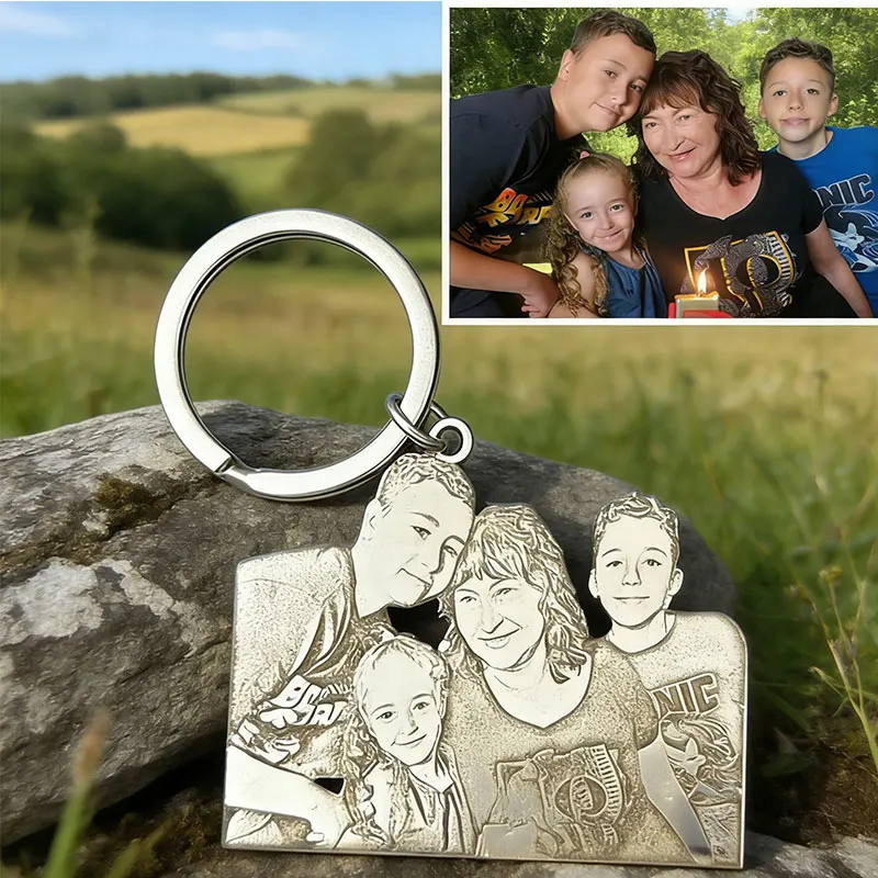 

Customized Engraved Photo Keychain Man Women Personalized Stainless Steel Key Ring Hand Drawn Image Text Birthday New Year Gift