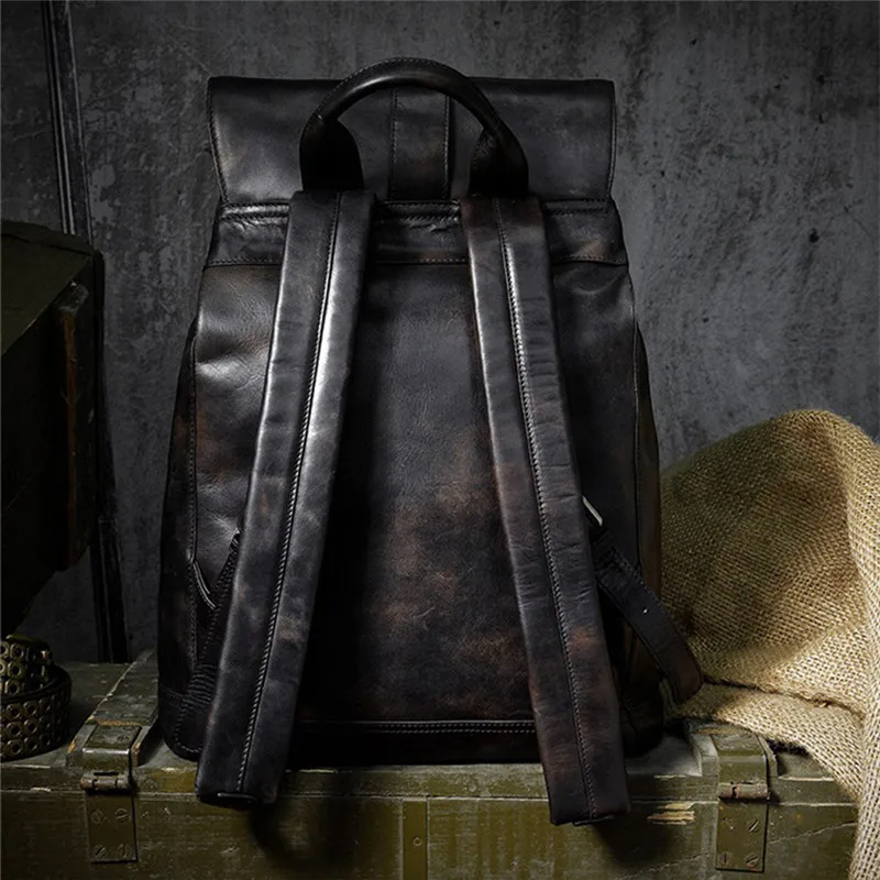 Luxury Cow Leather Large Capacity Backpack Travel Bag Men\'s Casual Minimalist Computer Bag Full Grain outdoors genuine leather