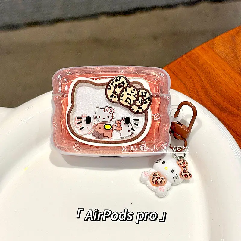 حافظة سماعة أذن هالو كيتي بطبعة الفهد مناسبة لأجهزة Airpods4 Apple 1/2 Generation حافظة سماعة أذن بلوتوث Airpodspro2