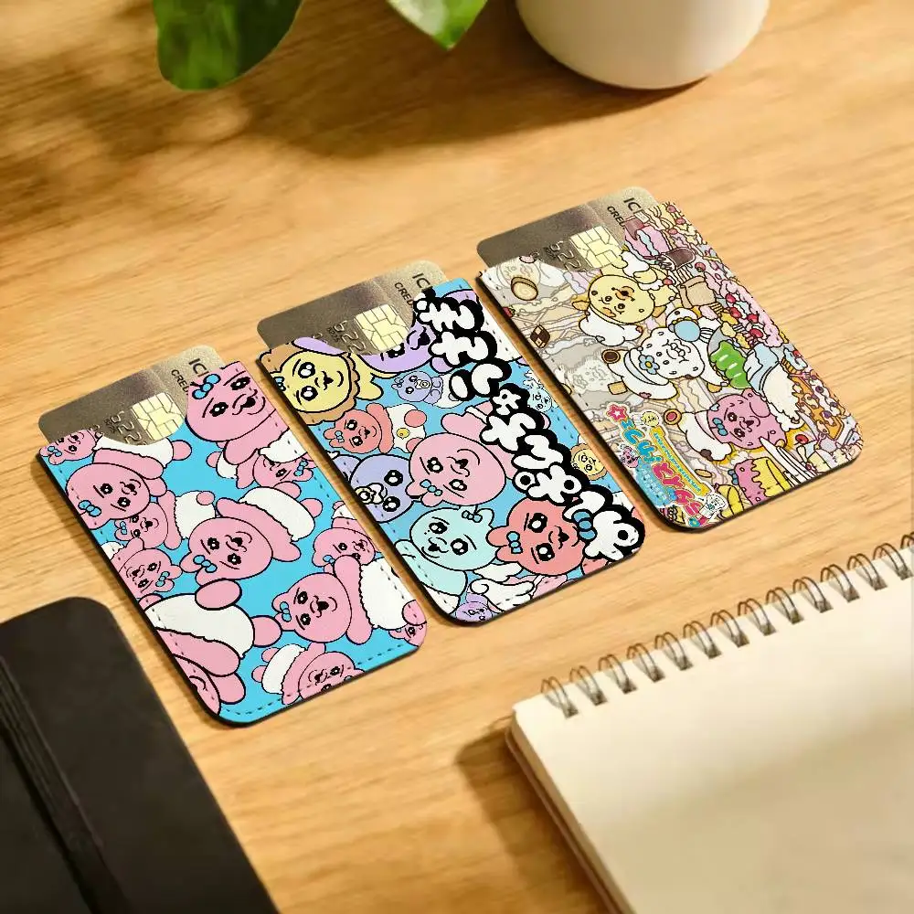 O-Opanchu Cute Usagi Men Leather Card Case, Minimalist Mini Credit/Bus ID Card Holder, Small Compact for Office Business