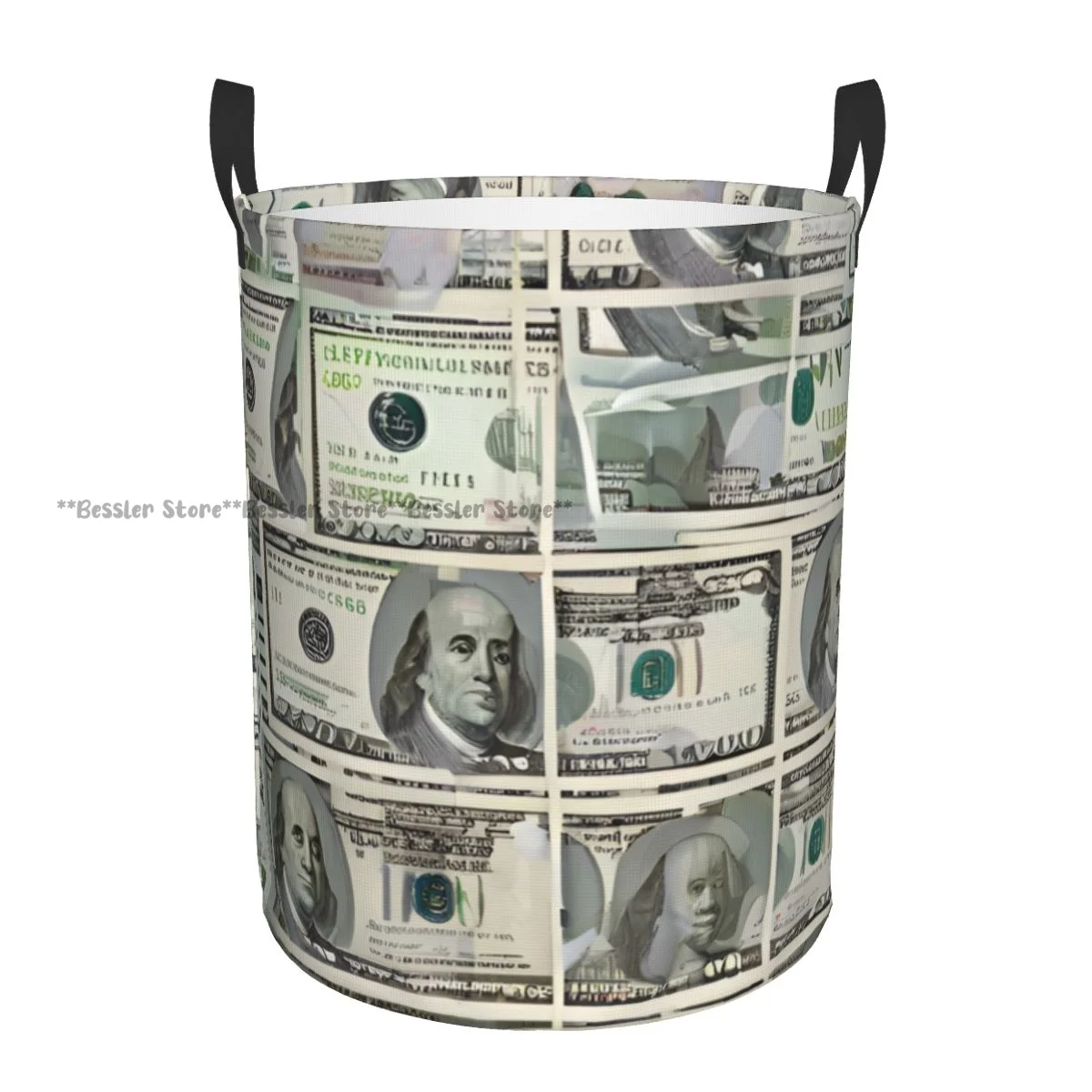 Foldable Laundry Basket for Dirty Clothes Dollar Bills Of United States Federal Reserve The Ben Franklin Portrait Storage Hamper