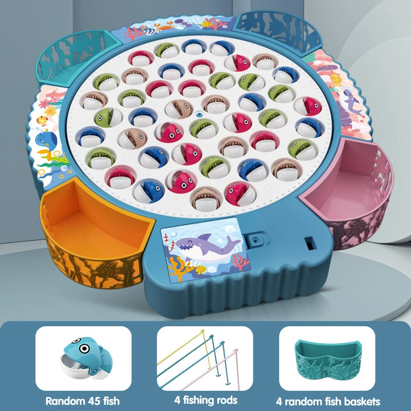 Giocattolo magnetico per disco da pesca con rotazione musicale, cognizione della vita marina, numero di colore, giocattolo educativo per bambini, divertente gioco di pesca elettrico