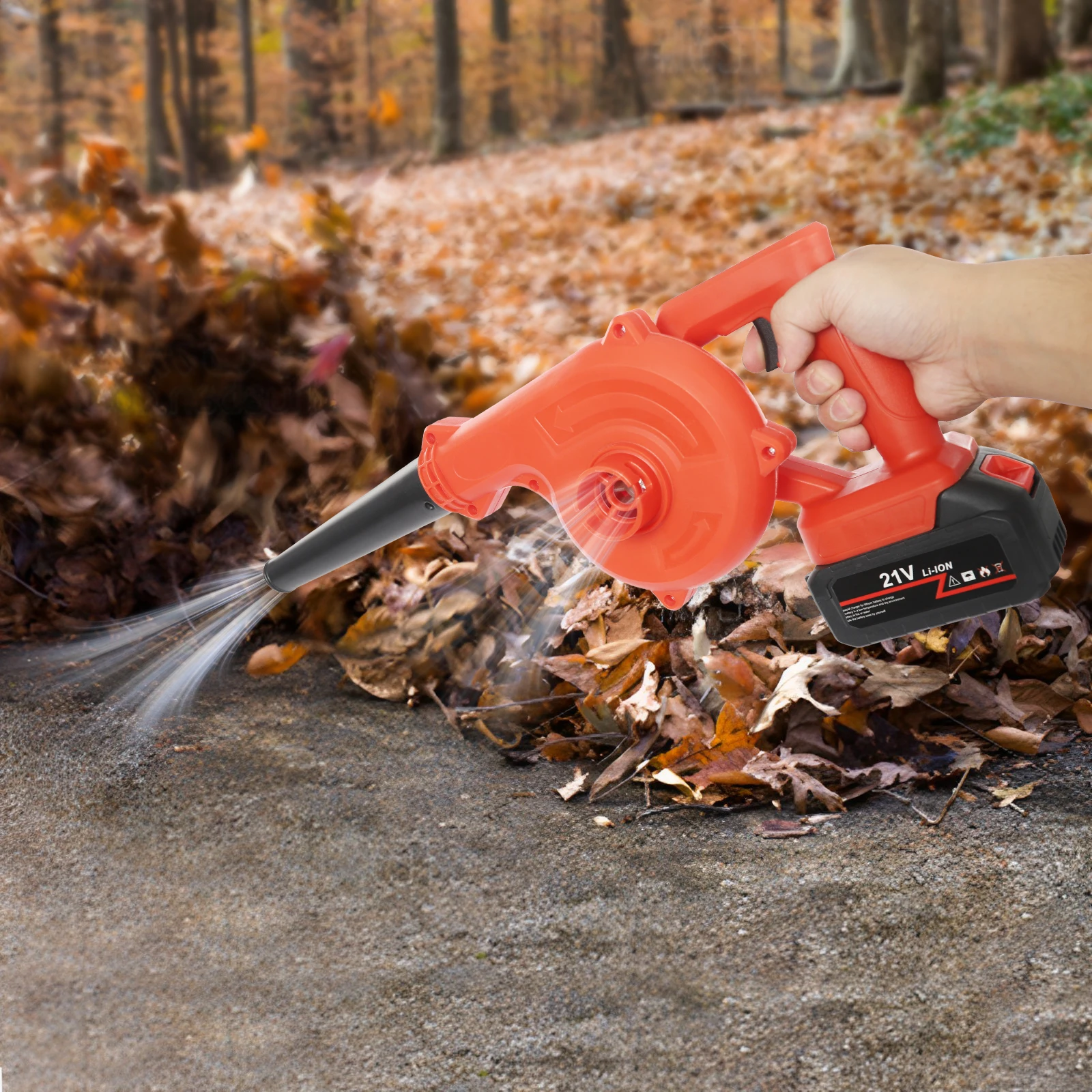 

800W Cordless Leaf Blower and Vacuum, 21V Lithium Battery Powered, 6000-8000 RPM, 1.6-2.6m³/min Airflow for Yard/Garden Cleaning