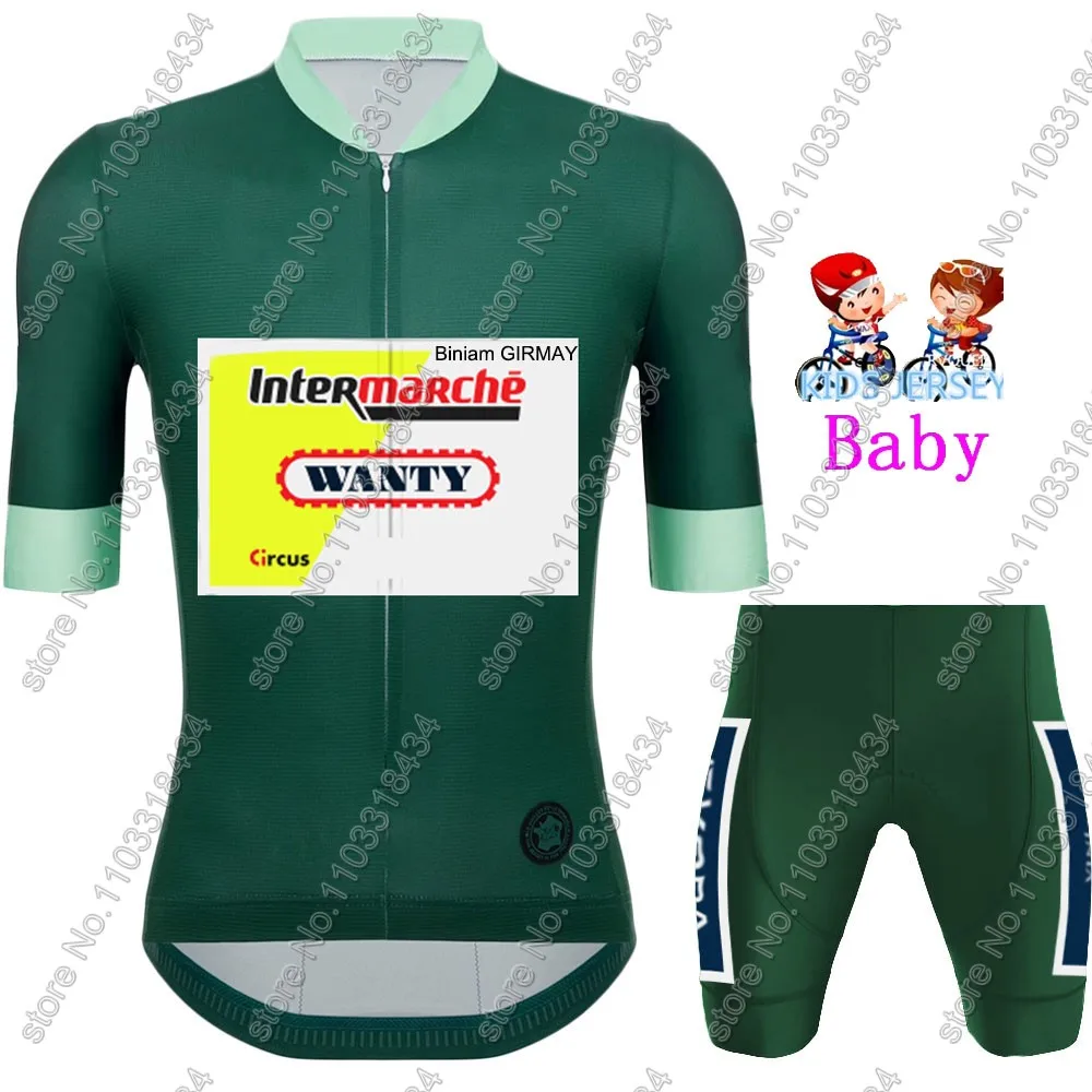 Kids Wanty Cycling Jersey 2024 Enfant Belgium Green TDF Set Boys Girls Cycling Clothing Children Bike Suit MTB Ropa Maillot