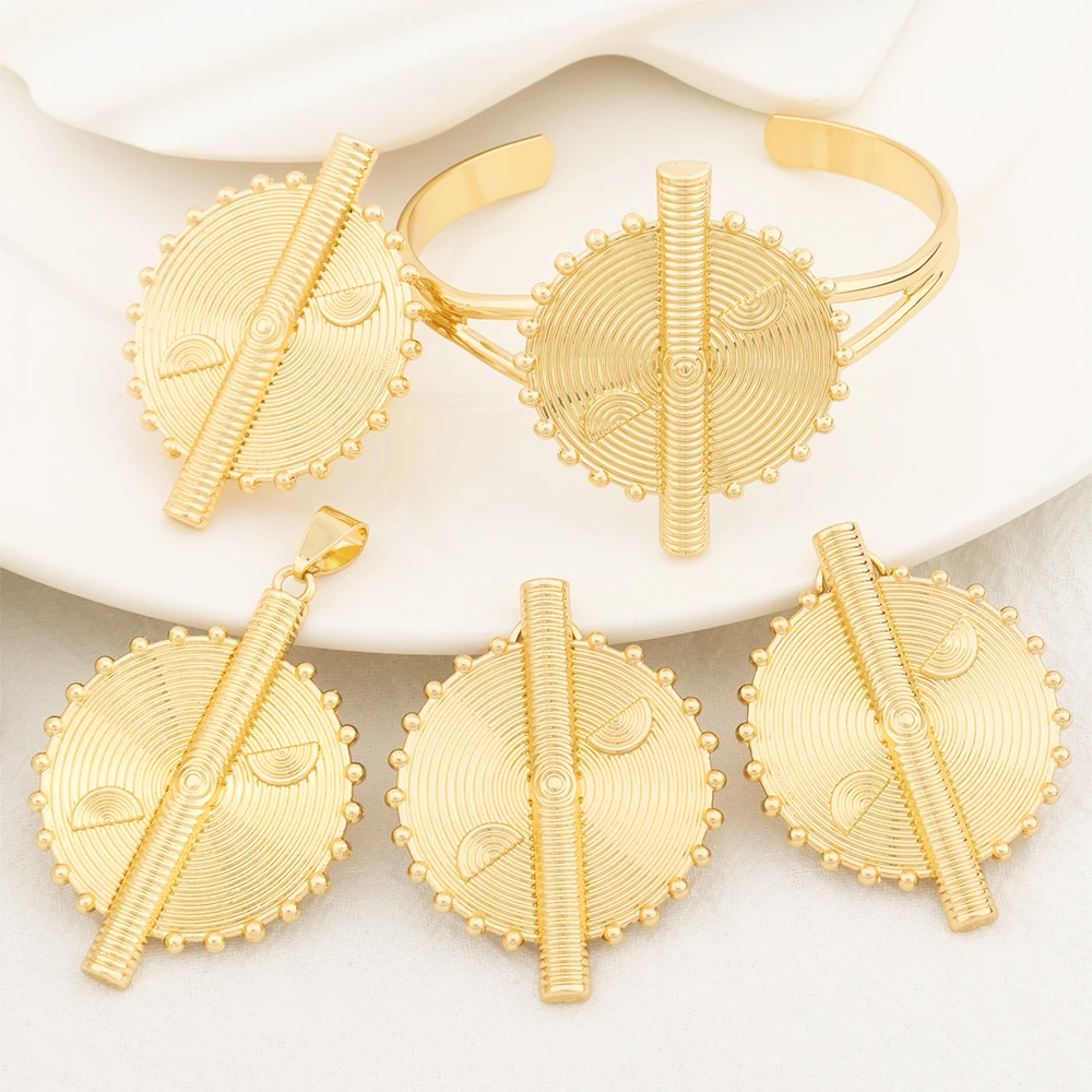 Gold Plated Jewelry Sets for Women Dubai African Party Wedding Gifts Pendant Earrings Bracelet Ring Gifts Jewelry Accessories