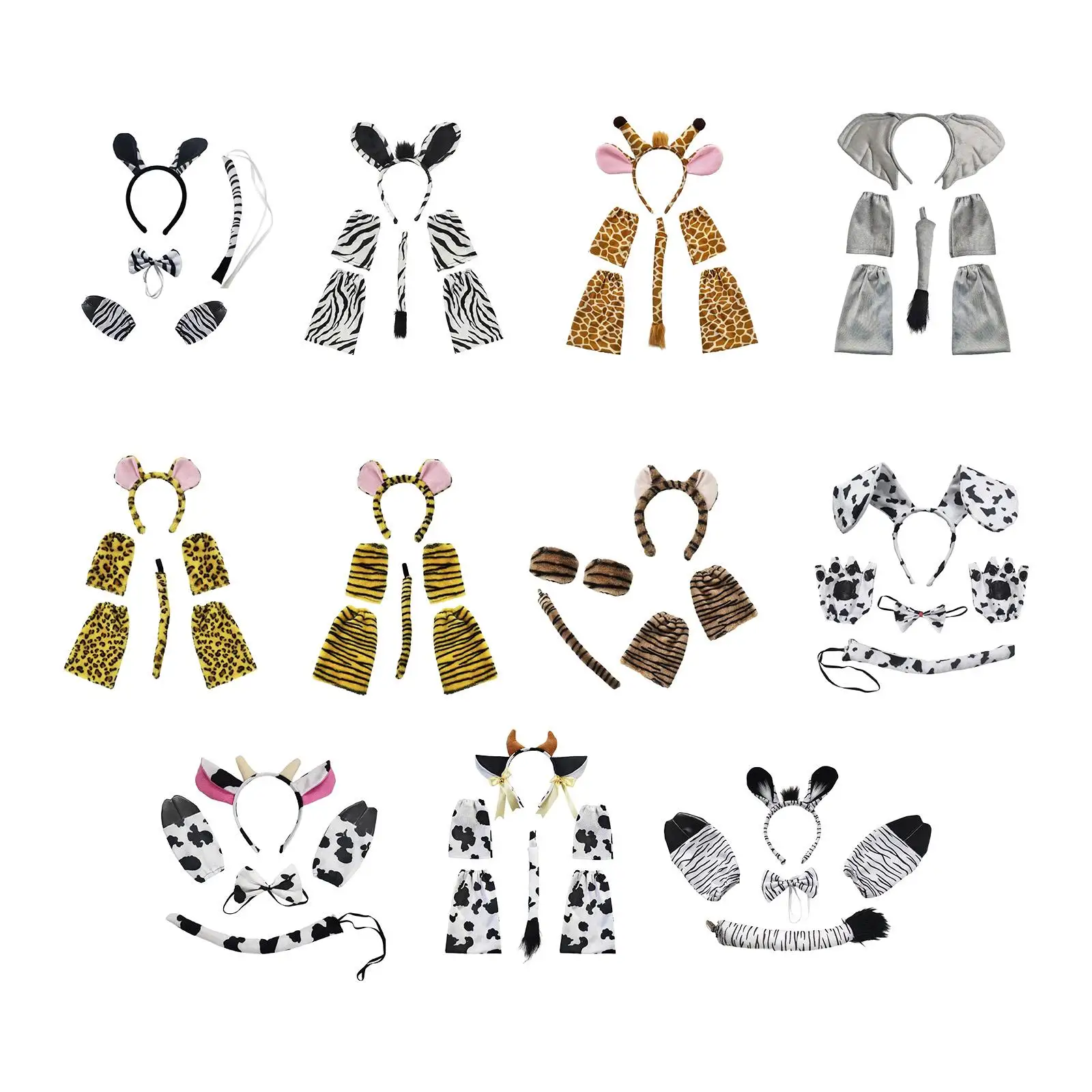 Animal Ears Tail Set Lightweight Decorative Hair Hoop Cosplay Dress up for Girls and Boys Child Carnivals Roles Play Holidays