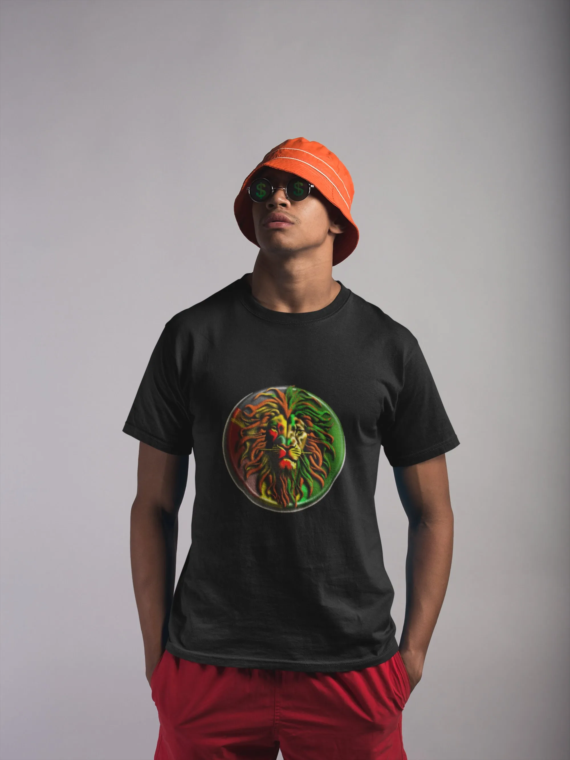 

Rasta lion T Shirt Cotton red gold green medallion design tee carnival beach holiday top of Judah gift