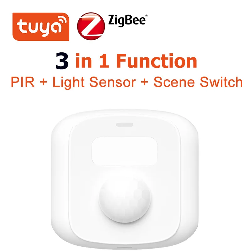 Tuya 3 en 1 función PIR + Sensor de luz + interruptor de escena WiFi Zigbee Detector de movimiento infrarrojo humano alta precisión potencia ultrabaja