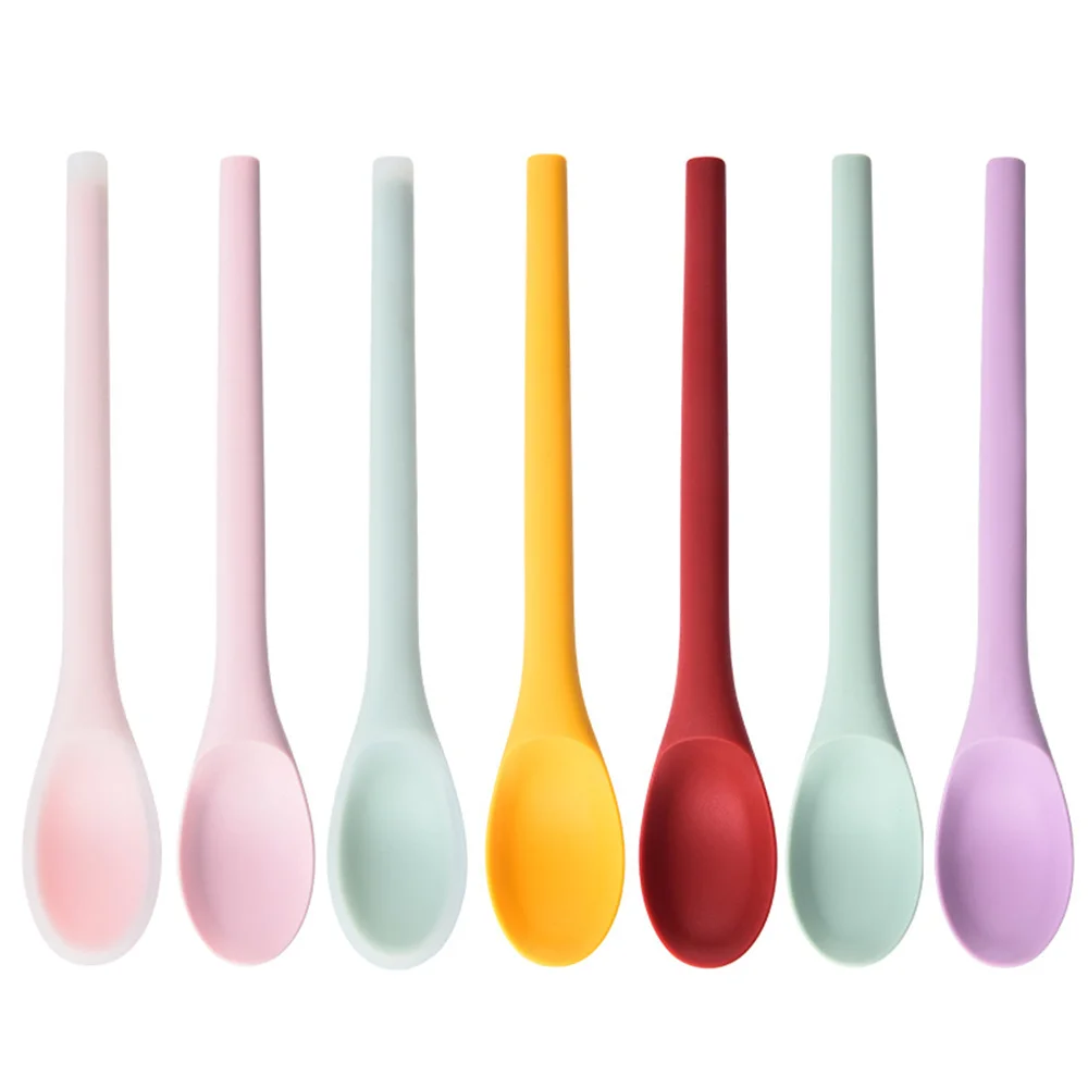 1/3/5PCS Silicone Spoon Small Spoon with Long Handle Heat Resistant Easy To Clean Non-stick Rice Spoons Tableware Utensil