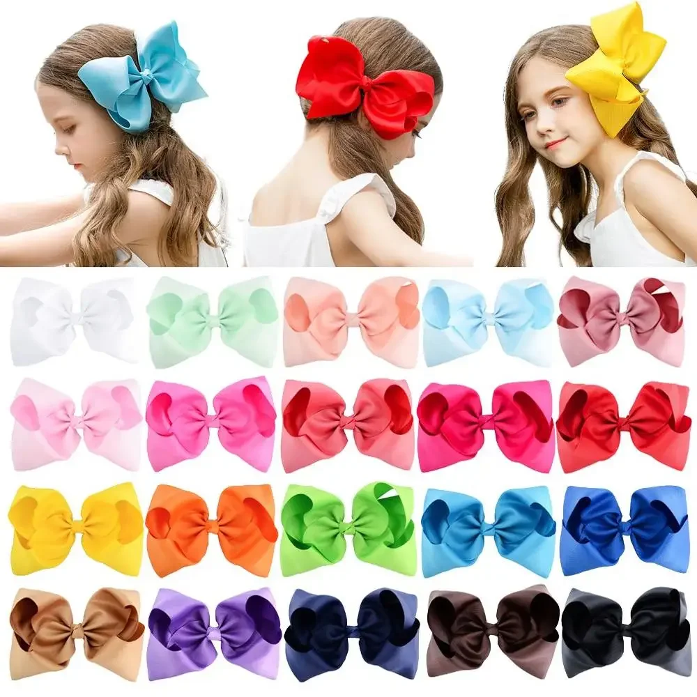 6 Inch Big Grosgrain Ribbon Solid Hair Bows with Clips Girls Kids Hair Clips Headwear Boutique Accessories  Hair Bows