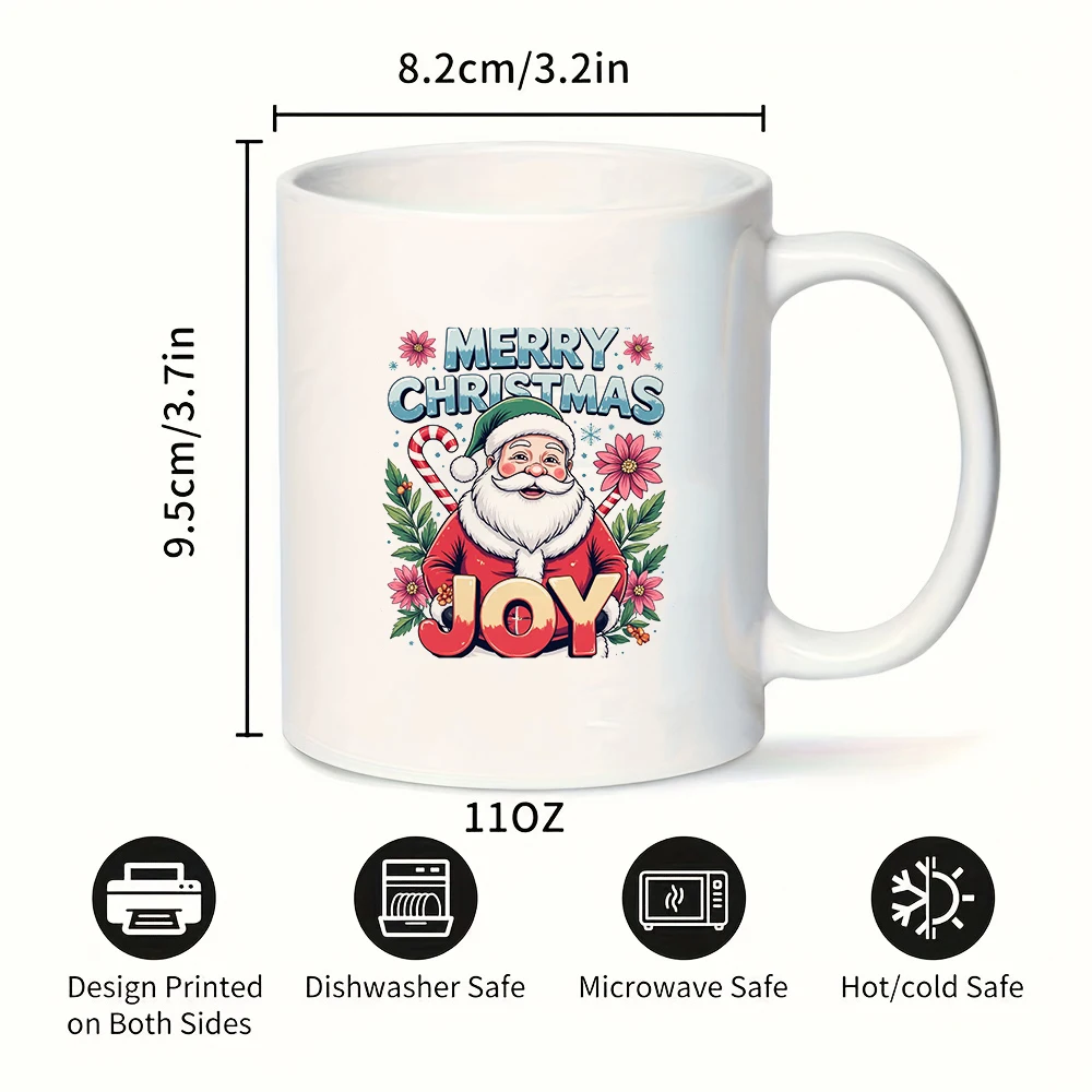11온스 컵 + 만화 크리스마스 테마 + 메리 크리스마스 조이 일러스트레이션 어린이 선물 가족 사무실 커피 컵