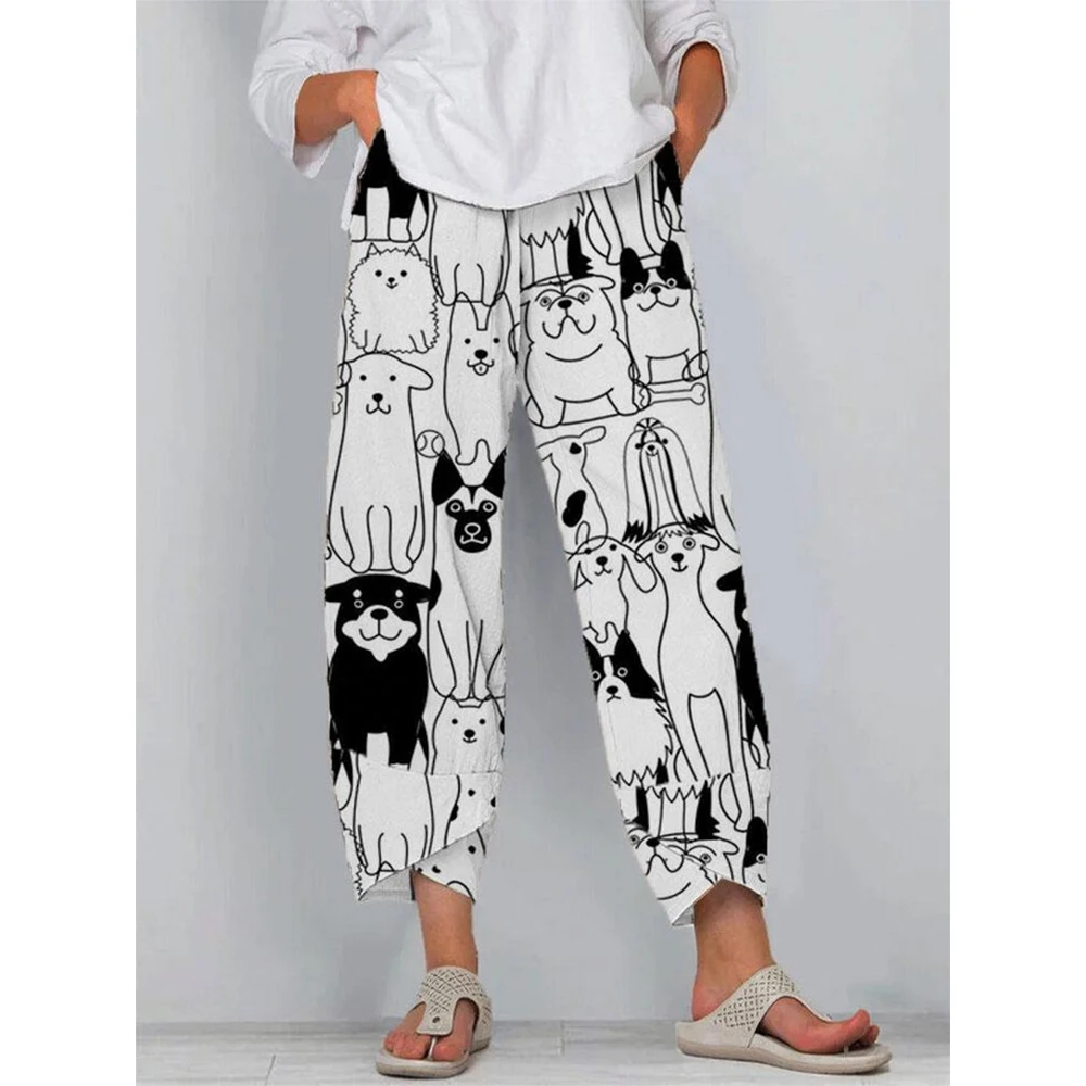 CLOOCL New Trendy Animal Women Pants Cute Cartoon Puppy Pattern 3D Printed Loose Casual Trousers Elastic Waist Wide Leg Pants