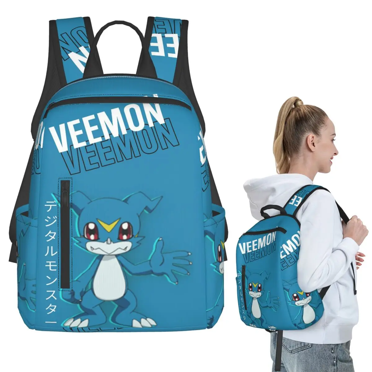 

Рюкзак Veemon Digimon, студенческая сумка для книг для мальчиков и девочек, детская школьная сумка, компьютерные сумки на плечо для мужчин и женщин