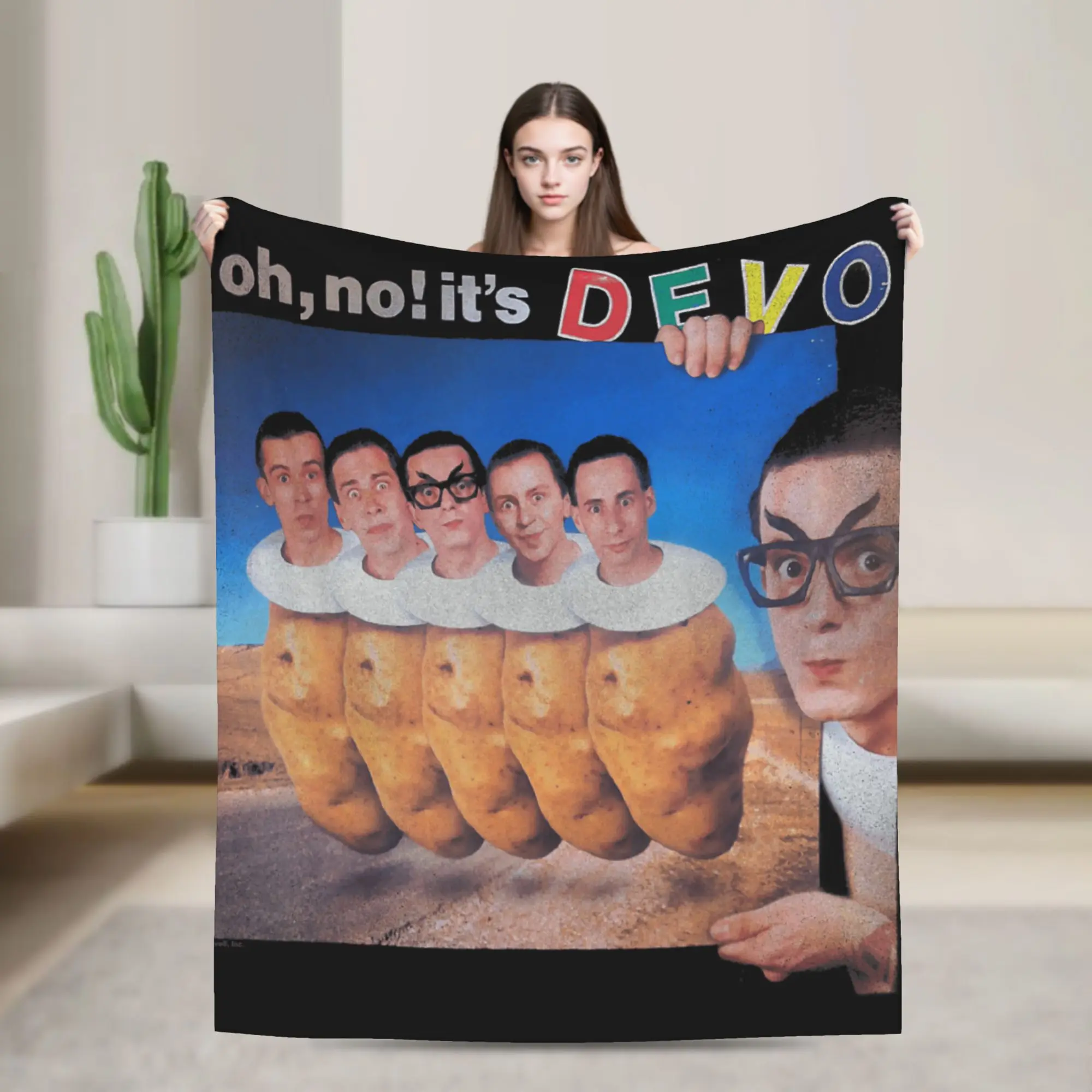 Devo Oh No It's Potatoes Funny Photo New Wave Band Knitted Blanket Fleece  Super Soft Throw Blankets for Bedroom Sofa Bed Rug