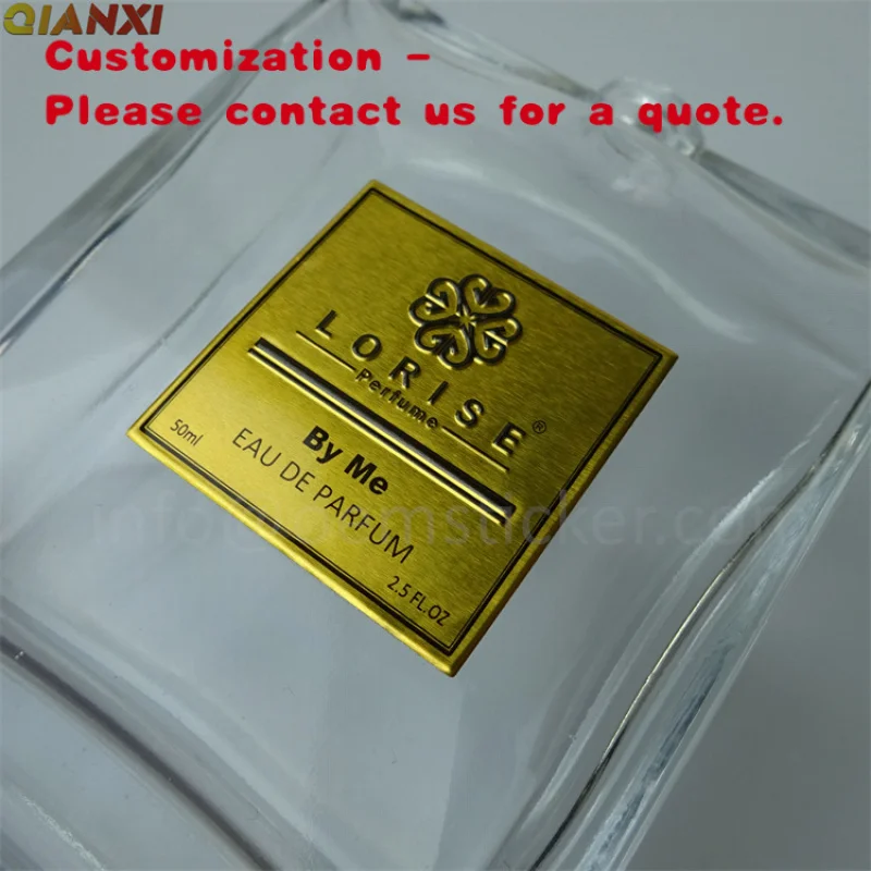 

custom.Vintage Personalisation Printing No MOQ Self Adhesive Embossed Metal Stickers Red Wine Perfume Bottle Printed Aluminum La