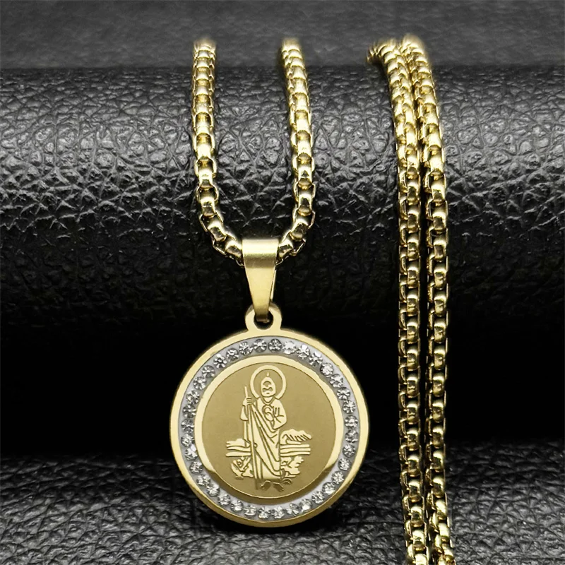 الكاثوليكية سان يهوذا ميدالية قلادة قلادة للنساء الرجال الفولاذ المقاوم للصدأ الذهب اللون سانت جود سلسلة مجوهرات طوق hombre