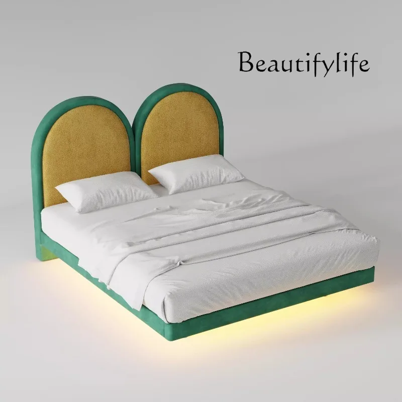 Modern Simple Light Luxury Bedroom Technology Fleece French Retro Wind Bed Double Bed Storage Bed