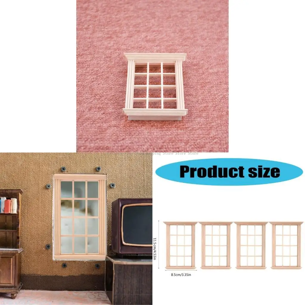 

Set of 4 Miniature Sturdy Window for Dollhouses and Model Display