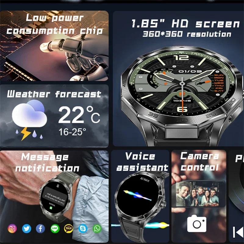 Relógio inteligente freqüência cardíaca bt chamando 1.85 Polegada tela 710mah bateria ip67 à prova dip67 água assistente de voz masculino esportes smartwatch2024