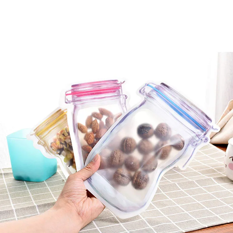 Household Food Sealed Bag Mason Bottle Shaped Zip-Lock Bag Fresh-Keeping Moisture-Proof Portable Sealing Pocket Free Combination