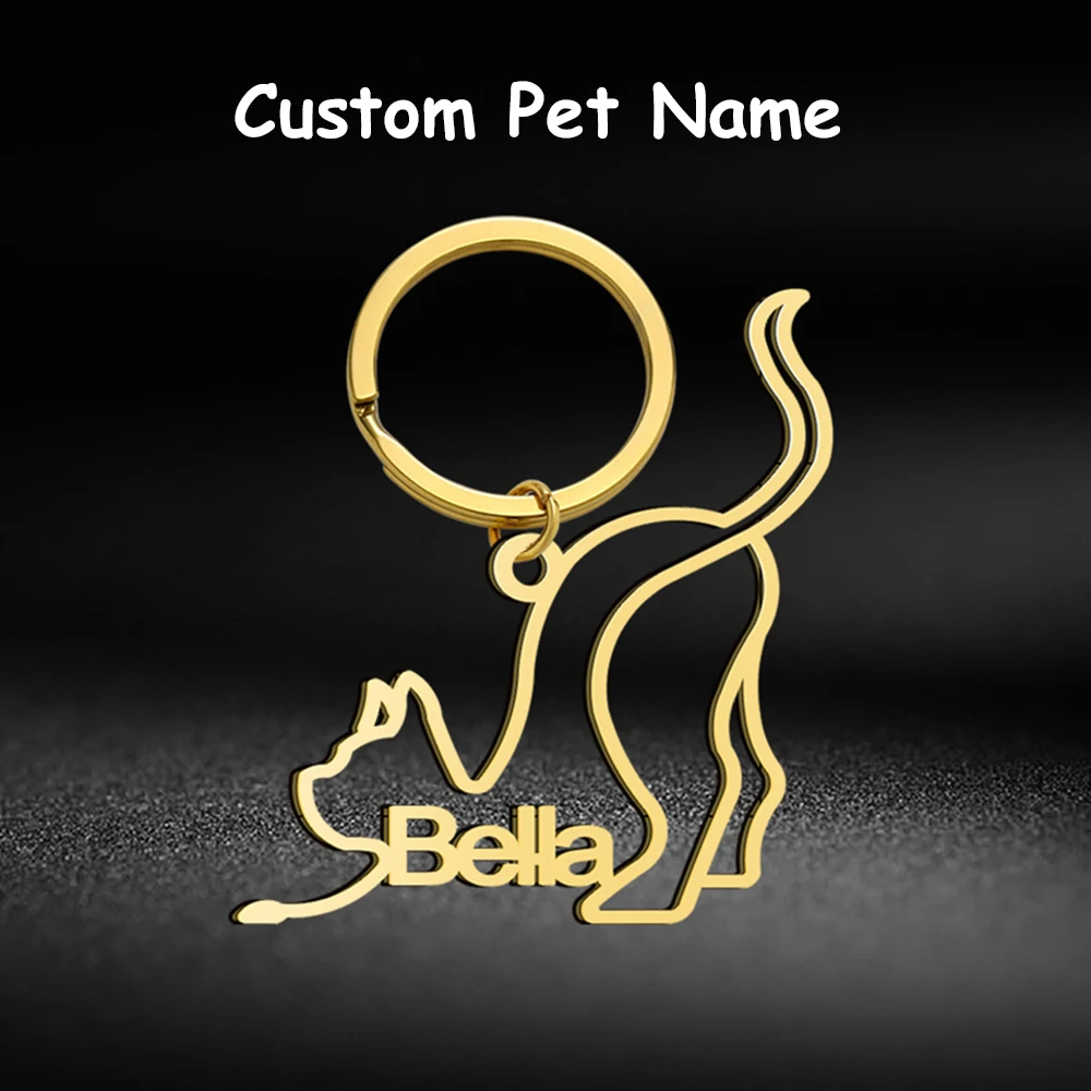 My Shape Gatinho personalizado gatos nome chaveiros personalizado nome personalizado chaveiros para gatos pet amantes aço inoxidável jóias