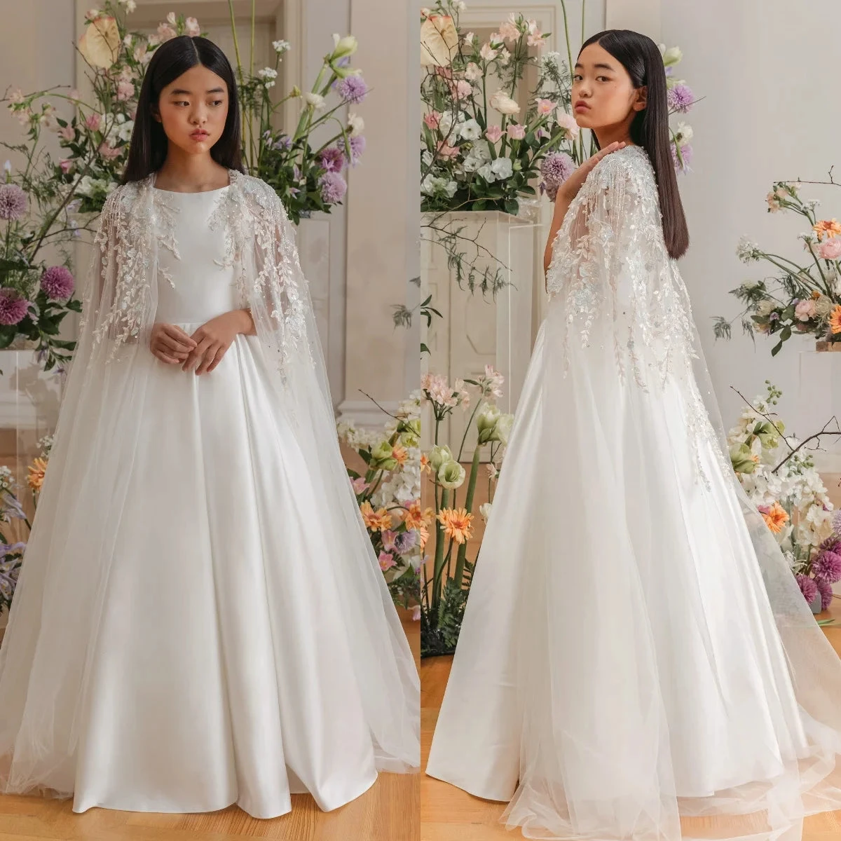 

White Boho Flower Girl Dresses For Wedding Customized Floral Lace Princess Girl's Birthday Gowns First Communion Dresses