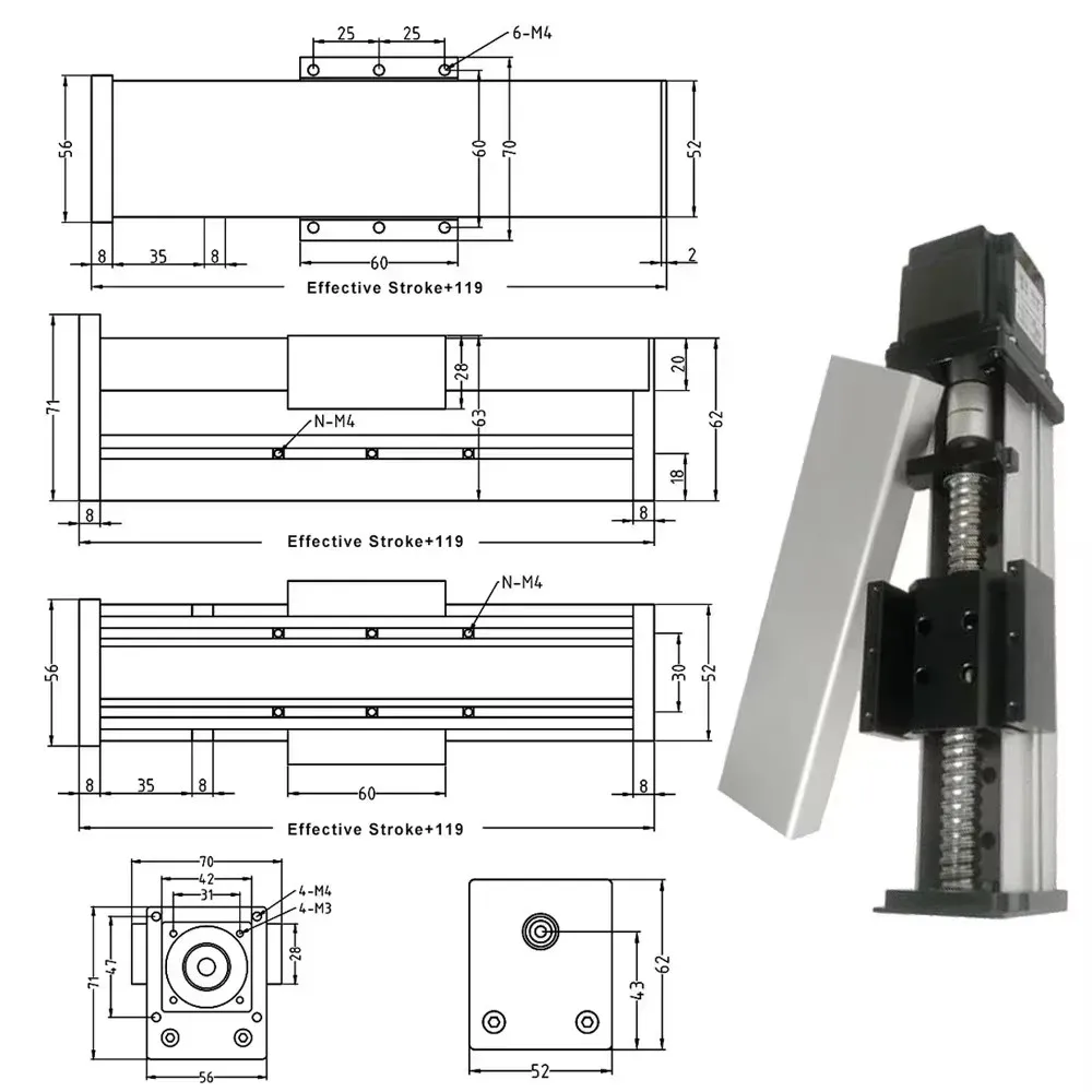 XYZ Axis Fully Enclosed Linear Rail Guide Stage Dust Cover Slide Table Linear Actuator  Ball screw Module Single axis robot