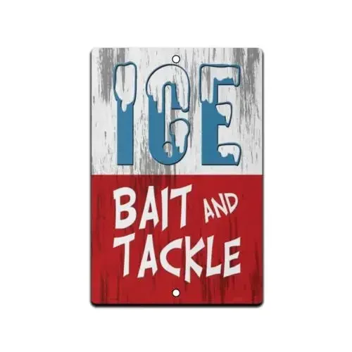 TIN SIGN Ice Bait Tackle Fish Fishing Beach Lake House Metal Sign Décor-Aluminum