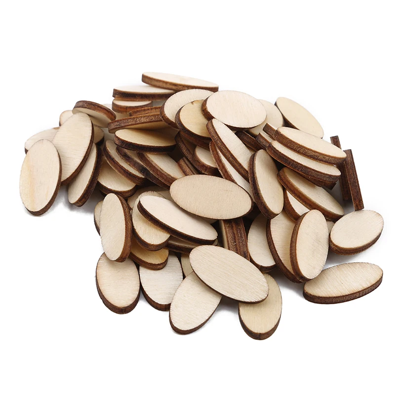 100PCS Unfinished Wood Oval Slices Natural Rustic Wooden Cutout Pieces Tag for DIY Craft Wedding Centerpiece Christmas