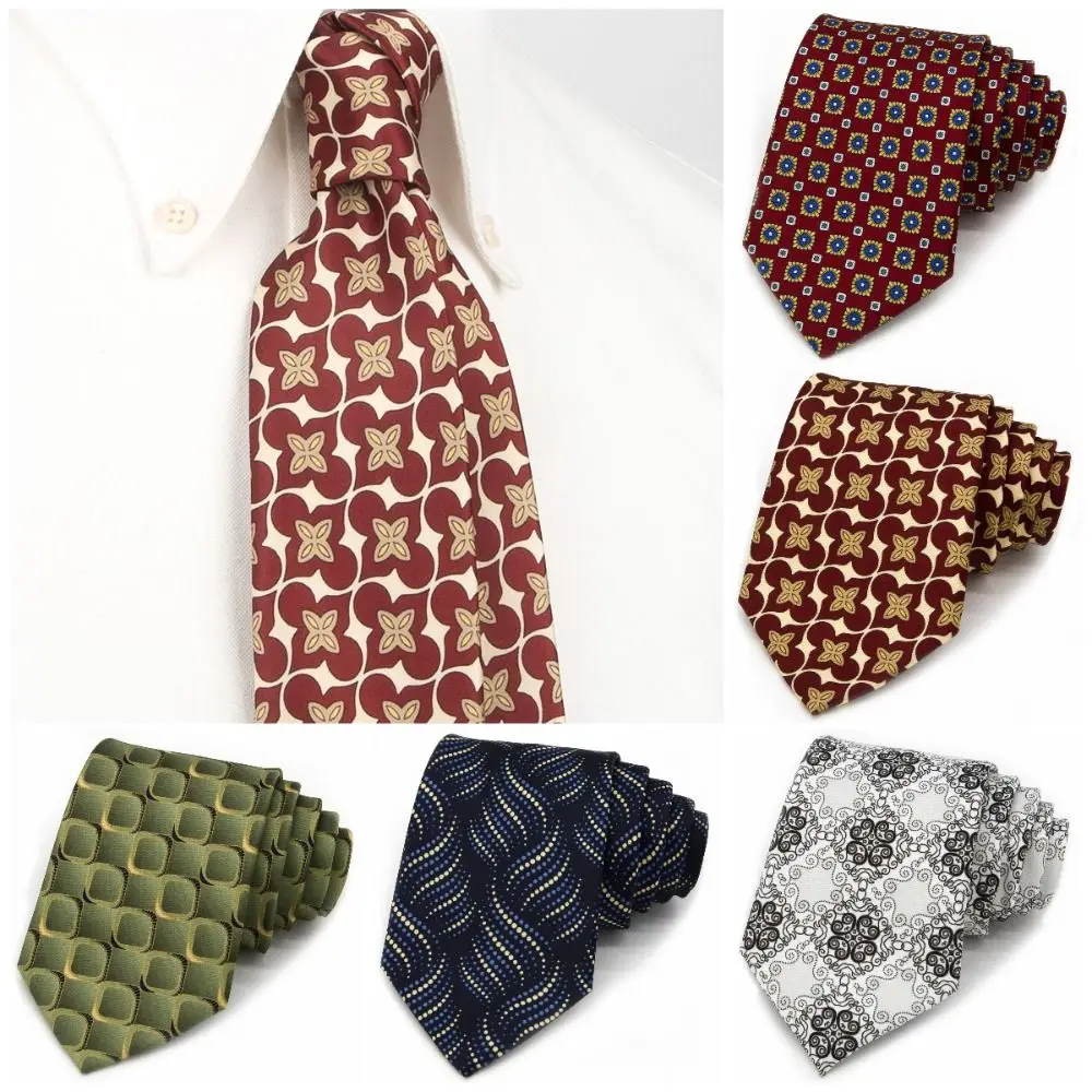 

Retro Imitation Silk Necktie 8CM Gentleman Elegant Men's Necktie Geometric Floral Printed Business Suit Accessories Boys
